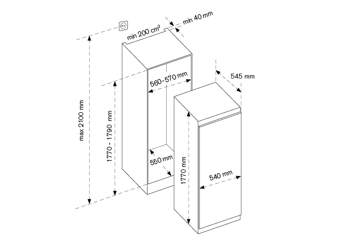 60 cm enkeldeurs koelkast H177 cm | Bertazzoni
